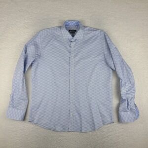 BUGATCHI Shirt Mens XL Light Blue Geometric Shaped Fit Dress Button Up Preppy